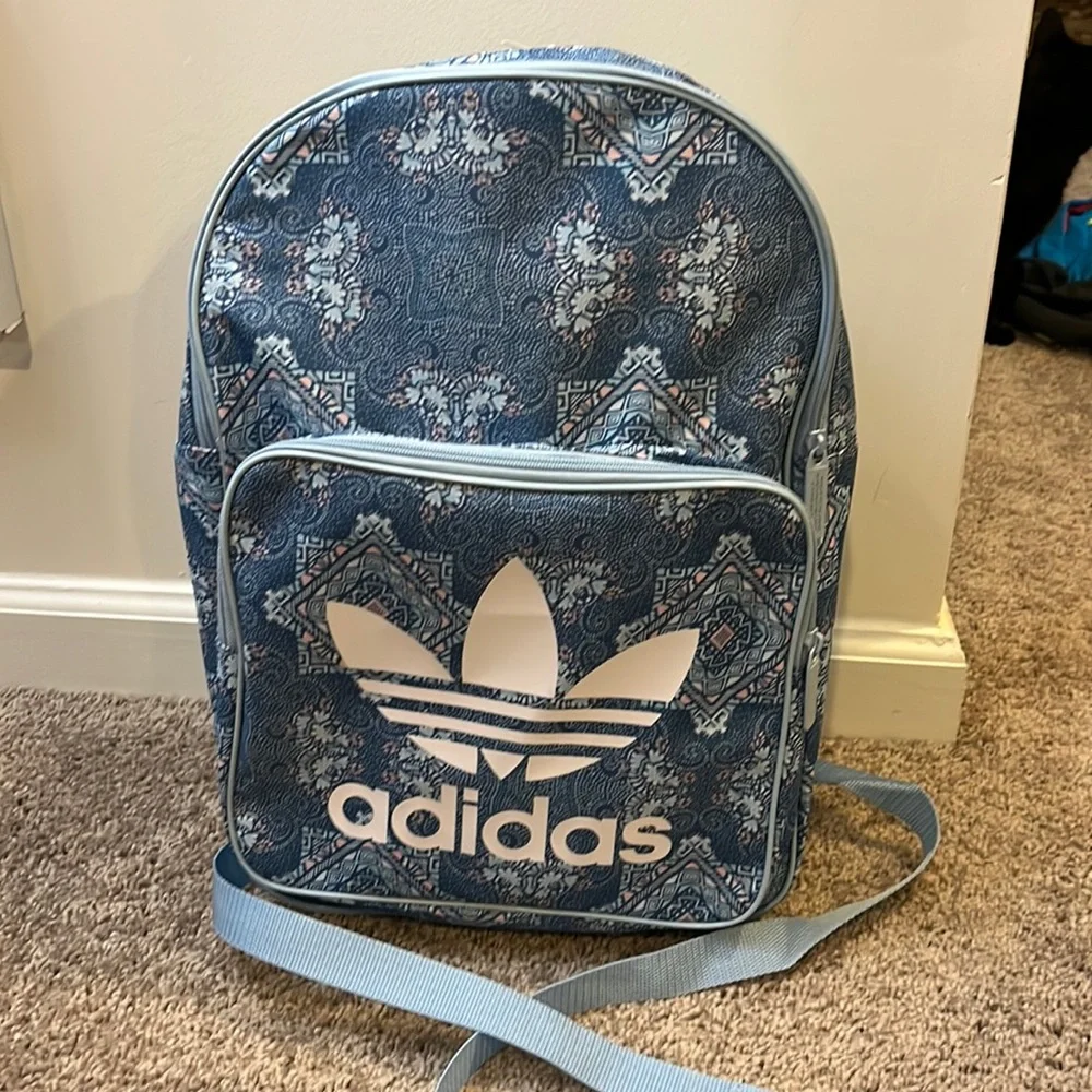 Adidas Basic Backpack book school bag new blue Tapestry Women’s Girls - Picture 2 of 13